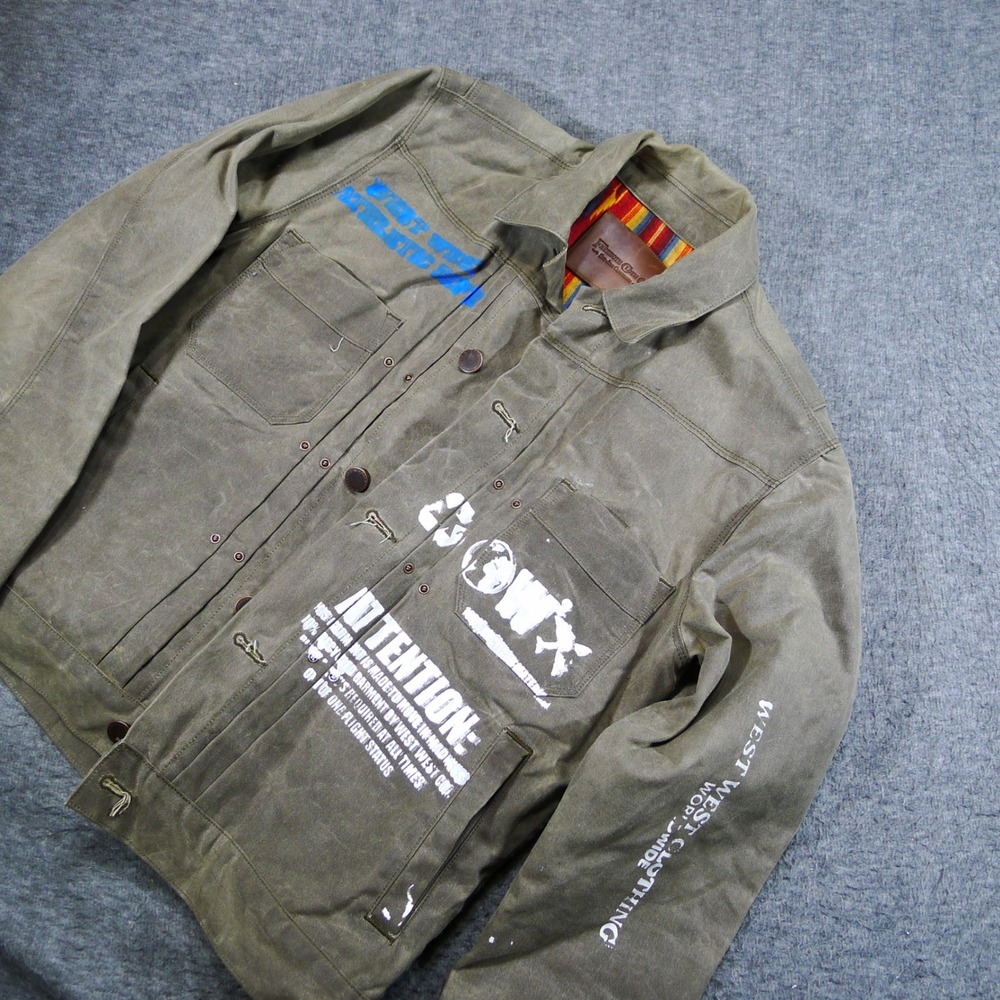 Freenote Cloth Upcycled Jacket Men Small Olive Drab USA Made Graphic